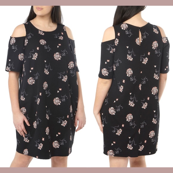 NEW Dorothy‎ Perkins [ PLUS 20 US] Floral Cold Shoulder Shift Dress Black - Picture 1 of 12